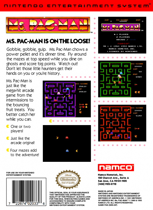 Ms. Pac-Man (Namco) (Homebrew) — Box back